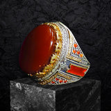 Yemeni Aqeeq Ring- Genuine Silver-  Size: 10 - خاتم عقيق يمني -فضة أصلي